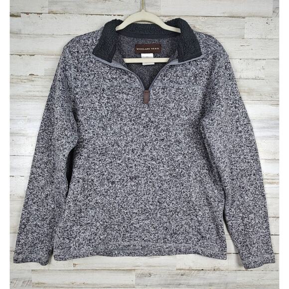 Woodland Trail Gray Knitted Sweater Mens Sz M Fleece Lined 1/4 Zip Pull - Picture 1 of 8
